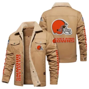 Cleveland Browns Fans Gift Jacket Fur Collar Fleece, All Over Print Collar Fleece For Sport Fan NFL1380723153 - Light khaki