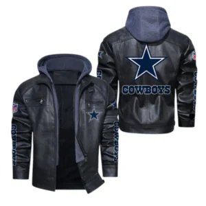 Dallas Cowboys Fans Gift Hooded Leather Jacket, All Over Print Leather Jacket For Sport Fan NFL139072325123 - Black