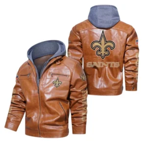 New Orleans Saints Fans Gift Hooded Leather Jacket, All Over Print Leather Jacket For Sport Fan NFL139072325126 - Dark Brown