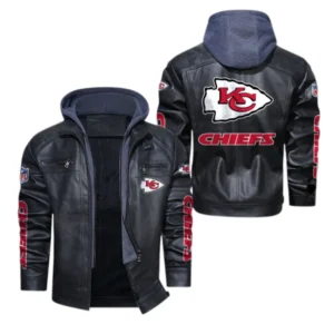 Kansas City Chiefs Fans Gift Hooded Leather Jacket, All Over Print Leather Jacket For Sport Fan NFL139072325128 - Black