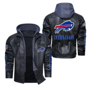Buffalo Bills Fans Gift Hooded Leather Jacket, All Over Print Leather Jacket For Sport Fan NFL139072325129 - Black