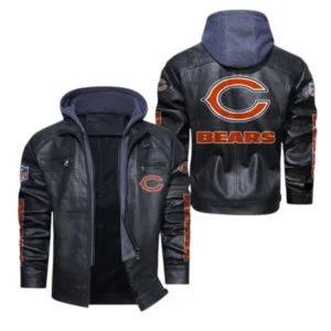 Chicago Bears Fans Gift Hooded Leather Jacket, All Over Print Leather Jacket For Sport Fan NFL139072325130 - Black