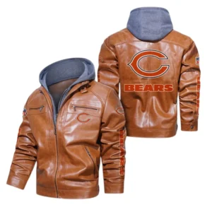 Chicago Bears Fans Gift Hooded Leather Jacket, All Over Print Leather Jacket For Sport Fan NFL139072325130 - Dark Brown