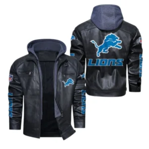 Detroit Lions Fans Gift Hooded Leather Jacket, All Over Print Leather Jacket For Sport Fan NFL139072325132 - Black