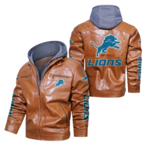 Detroit Lions Fans Gift Hooded Leather Jacket, All Over Print Leather Jacket For Sport Fan NFL139072325132 - Dark Brown