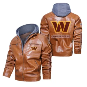 Washington Commanders Fans Gift Hooded Leather Jacket, All Over Print Leather Jacket For Sport Fan NFL139072325133 - Dark Brown