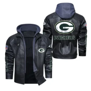 Green Bay Packers Fans Gift Hooded Leather Jacket, All Over Print Leather Jacket For Sport Fan NFL139072325134 - Black