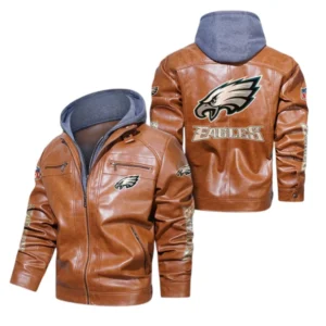 Philadelphia Eagles Fans Gift Hooded Leather Jacket, All Over Print Leather Jacket For Sport Fan NFL139072325135 - Dark Brown