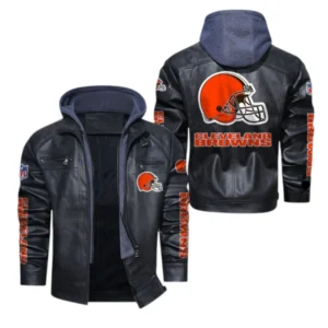Cleveland Browns Fans Gift Hooded Leather Jacket, All Over Print Leather Jacket For Sport Fan NFL139072325137 - Black