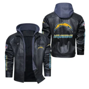 Los Angeles Chargers Fans Gift Hooded Leather Jacket, All Over Print Leather Jacket For Sport Fan NFL139072325140 - Black