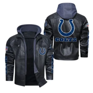 Indianapolis Colts Fans Gift Hooded Leather Jacket, All Over Print Leather Jacket For Sport Fan NFL139072325141 - Black