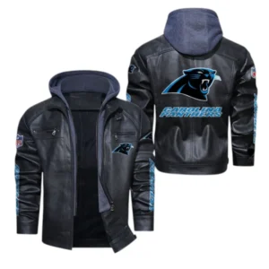 Carolina Panthers Fans Gift Hooded Leather Jacket, All Over Print Leather Jacket For Sport Fan NFL139072325142 - Black