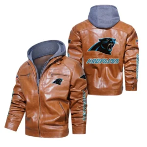 Carolina Panthers Fans Gift Hooded Leather Jacket, All Over Print Leather Jacket For Sport Fan NFL139072325142 - Dark Brown