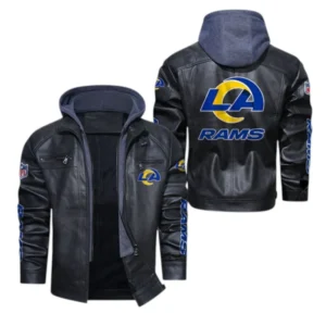 Los Angeles Rams Fans Gift Hooded Leather Jacket, All Over Print Leather Jacket For Sport Fan NFL139072325143 - Black