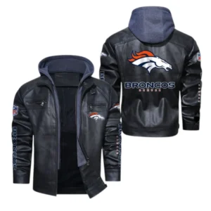 Denver Broncos Fans Gift Hooded Leather Jacket, All Over Print Leather Jacket For Sport Fan NFL139072325144 - Black