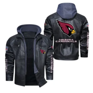 Arizona Cardinals Fans Gift Hooded Leather Jacket, All Over Print Leather Jacket For Sport Fan NFL139072325145 - Black