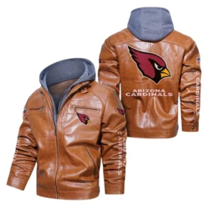 Arizona Cardinals Fans Gift Hooded Leather Jacket, All Over Print Leather Jacket For Sport Fan NFL139072325145 - Dark Brown