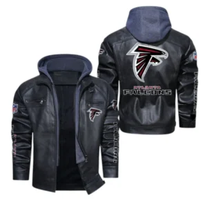 Atlanta Falcons Fans Gift Hooded Leather Jacket, All Over Print Leather Jacket For Sport Fan NFL139072325149 - Black