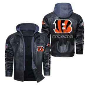 Cincinnati Bengals Fans Gift Hooded Leather Jacket, All Over Print Leather Jacket For Sport Fan NFL139072325151 - Black