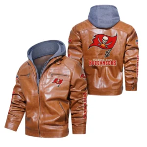 Tampa Bay Buccaneers Fans Gift Hooded Leather Jacket, All Over Print Leather Jacket For Sport Fan NFL139072325152 - Dark Brown