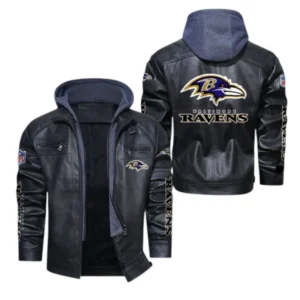 Baltimore Ravens Fans Gift Hooded Leather Jacket, All Over Print Leather Jacket For Sport Fan NFL139072325154 - Black