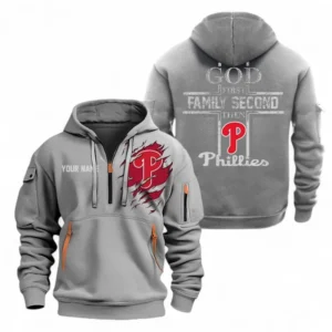 Baseball Fans Gift Hoodie Half Zipper, Hoodie Exclusive Logo For Sport Fan MLB147082125018-Grey