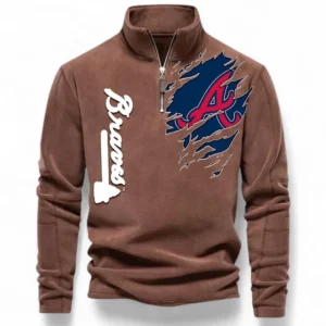 Baseball Fans Gift Half Zip Stand Up Collar Hoodie, Sweatshirt Exclusive Logo For Sport Fan MLB148080525112-Brown