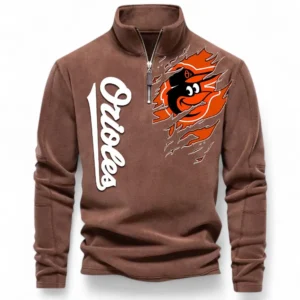 Baseball Fans Gift Half Zip Stand Up Collar Hoodie, Sweatshirt Exclusive Logo For Sport Fan MLB148080525113-Brown