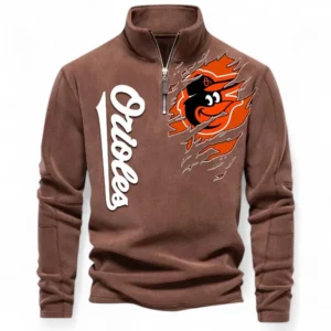 Baseball Fans Gift Half Zip Stand Up Collar Hoodie, Sweatshirt Exclusive Logo For Sport Fan MLB148080525114-Brown
