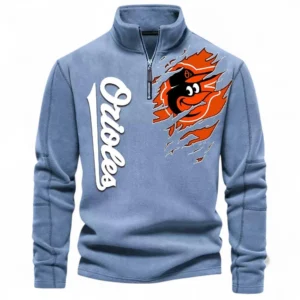 Baseball Fans Gift Half Zip Stand Up Collar Hoodie, Sweatshirt Exclusive Logo For Sport Fan MLB148080525114-Light Blue