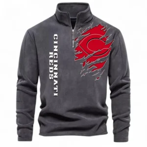 Baseball Fans Gift Half Zip Stand Up Collar Hoodie, Sweatshirt Exclusive Logo For Sport Fan MLB148080525117-Dark Gray