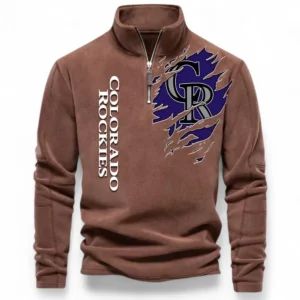 Baseball Fans Gift Half Zip Stand Up Collar Hoodie, Sweatshirt Exclusive Logo For Sport Fan MLB148080525119-Brown
