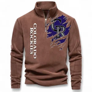 Baseball Fans Gift Half Zip Stand Up Collar Hoodie, Sweatshirt Exclusive Logo For Sport Fan MLB148080525120-Brown
