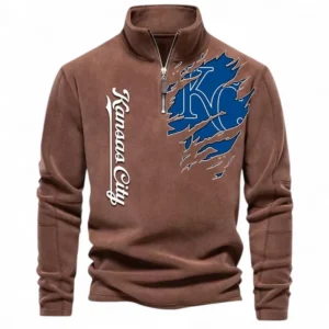 Baseball Fans Gift Half Zip Stand Up Collar Hoodie, Sweatshirt Exclusive Logo For Sport Fan MLB148080525122-Brown