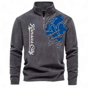 Baseball Fans Gift Half Zip Stand Up Collar Hoodie, Sweatshirt Exclusive Logo For Sport Fan MLB148080525122-Dark Gray