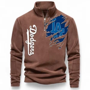 Baseball Fans Gift Half Zip Stand Up Collar Hoodie, Sweatshirt Exclusive Logo For Sport Fan MLB148080525124-Brown