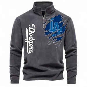 Baseball Fans Gift Half Zip Stand Up Collar Hoodie, Sweatshirt Exclusive Logo For Sport Fan MLB148080525124-Dark Gray