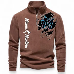 Baseball Fans Gift Half Zip Stand Up Collar Hoodie, Sweatshirt Exclusive Logo For Sport Fan MLB148080525125-Brown