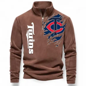 Baseball Fans Gift Half Zip Stand Up Collar Hoodie, Sweatshirt Exclusive Logo For Sport Fan MLB148080525126-Brown