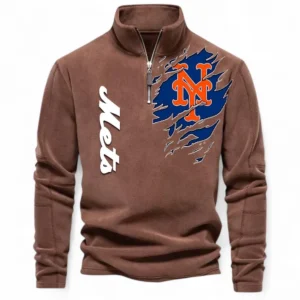 Baseball Fans Gift Half Zip Stand Up Collar Hoodie, Sweatshirt Exclusive Logo For Sport Fan MLB148080525127-Brown
