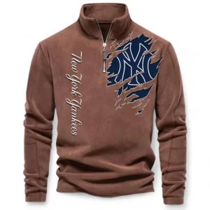 Baseball Fans Gift Half Zip Stand Up Collar Hoodie, Sweatshirt Exclusive Logo For Sport Fan MLB148080525128-Brown