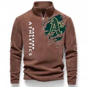 Baseball Fans Gift Half Zip Stand Up Collar Hoodie, Sweatshirt Exclusive Logo For Sport Fan MLB148080525129-Brown