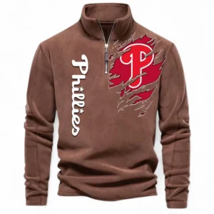 Baseball Fans Gift Half Zip Stand Up Collar Hoodie, Sweatshirt Exclusive Logo For Sport Fan MLB148080525130-Brown