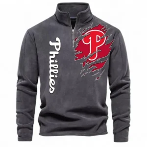 Baseball Fans Gift Half Zip Stand Up Collar Hoodie, Sweatshirt Exclusive Logo For Sport Fan MLB148080525130-Dark Gray