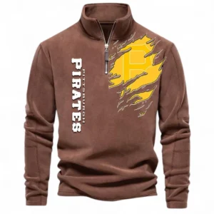 Baseball Fans Gift Half Zip Stand Up Collar Hoodie, Sweatshirt Exclusive Logo For Sport Fan MLB148080525131-Brown