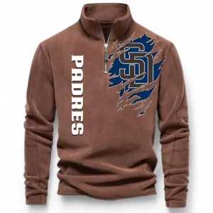 Baseball Fans Gift Half Zip Stand Up Collar Hoodie, Sweatshirt Exclusive Logo For Sport Fan MLB148080525132-Brown