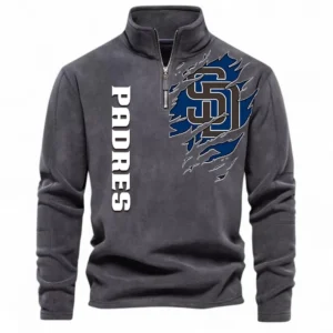 Baseball Fans Gift Half Zip Stand Up Collar Hoodie, Sweatshirt Exclusive Logo For Sport Fan MLB148080525132-Dark Gray