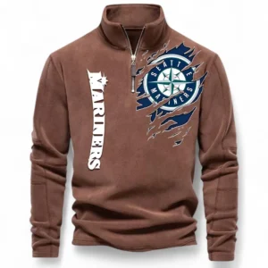 Baseball Fans Gift Half Zip Stand Up Collar Hoodie, Sweatshirt Exclusive Logo For Sport Fan MLB148080525134-Brown