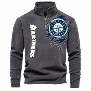 Baseball Fans Gift Half Zip Stand Up Collar Hoodie, Sweatshirt Exclusive Logo For Sport Fan MLB148080525134-Dark Gray