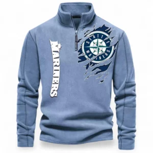 Baseball Fans Gift Half Zip Stand Up Collar Hoodie, Sweatshirt Exclusive Logo For Sport Fan MLB148080525134-Light Blue